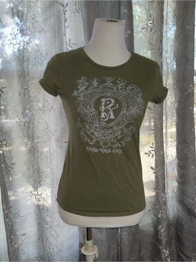 Y2K Roxy Olive Green Short Sleeve Graphic Tee